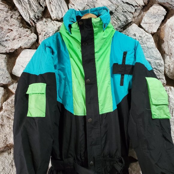 Men's Black and Green Ski Suit - Picture 2 of 6